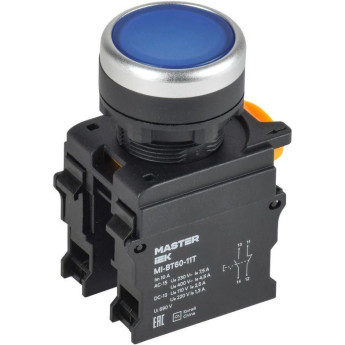 Кнопка d22мм IEK MI-BT60-11T-3-21-K07 1НО+1НЗ MASTER с фиксацией синяя